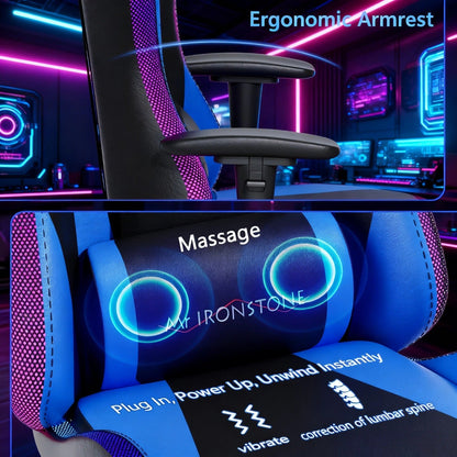 Gaming Chair with 7-Point Vibration Massage, Bluetooth Speakers, RGB Lighting, Footrest and 400lb Rating