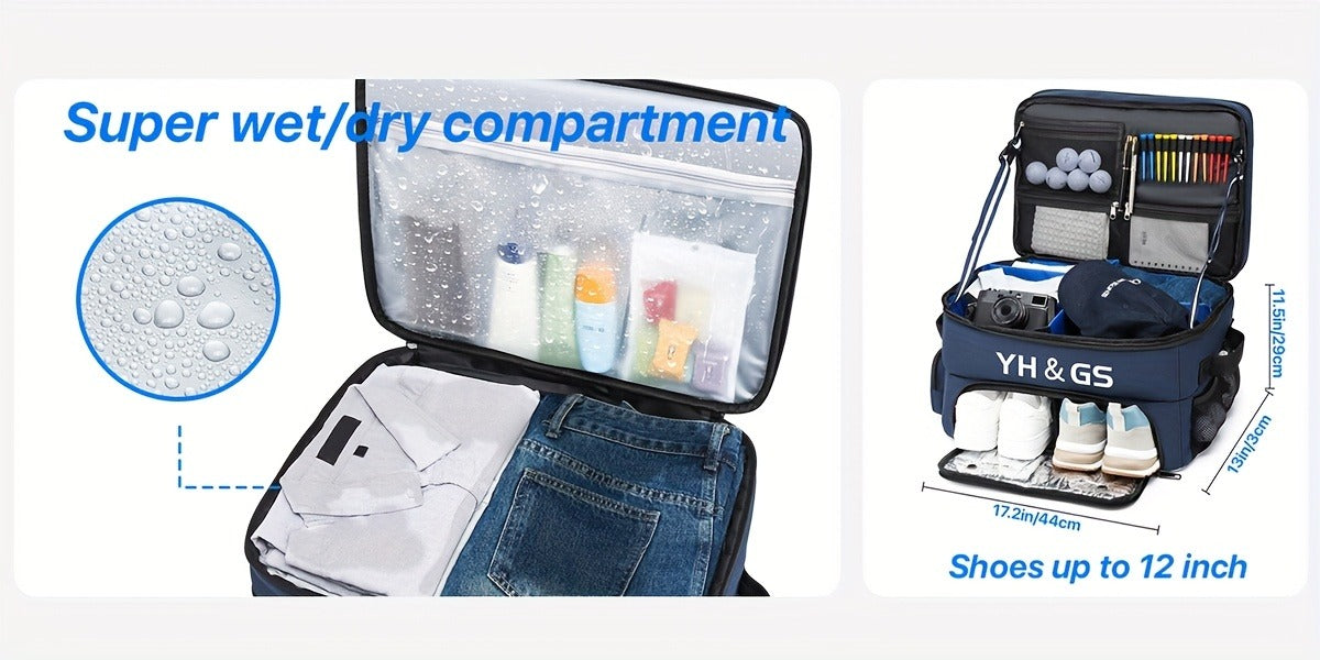 Oxford Fabric Golf Travel Bag Sturdy Double Layer Trunk Organizer with Zipper Closure Compact Golf Gear Storage Bag for Clothes Accessories