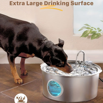 Stainless Steel Pet Water Fountain 1.85 Gal – Smart 304 SS Large Capacity Cat Dog Automatic Water Dispenser, Silent Pump, Filter Chip