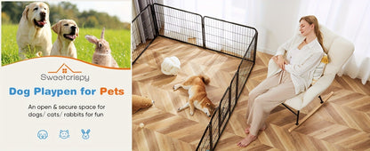 Metal Dog Playpen with Door DIY 8 or 16 Panel Foldable Pet Pen for Small Medium Large Dogs Puppies Easy Assemble Indoor Outdoor Use 24 32 40