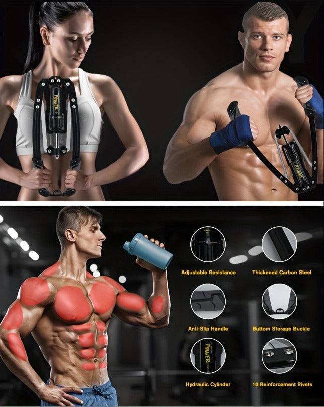 Hydraulic Arm Trainer Adjustable Resistance 22-440 lbs Carbon Steel Home Gym Equipment Chest Shoulder Back Multi-Muscle Workout Foldable