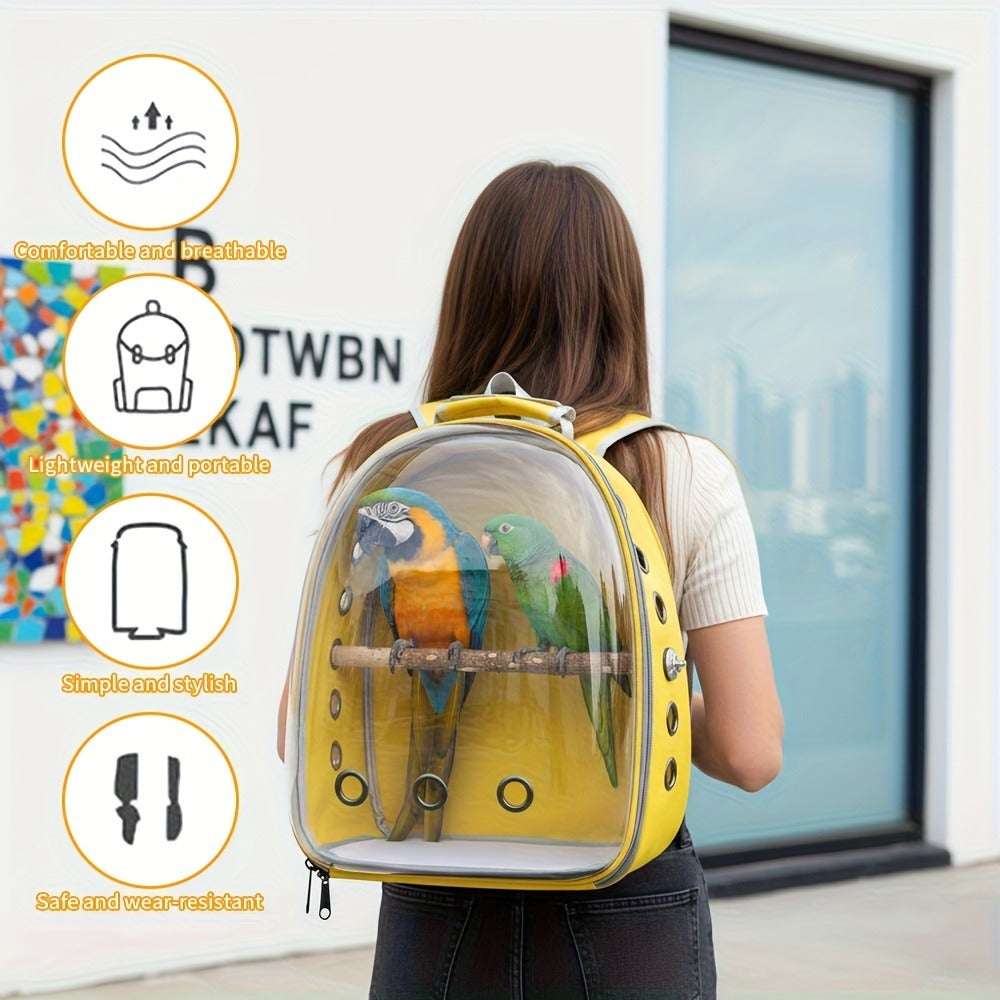 Bird Carrier Backpack Transparent Parrot Cage Backpack with Wooden Perch – Breathable Travel Shoulder Bag for Parrots