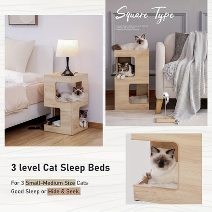 Cat Tree Small Modern 23.6" Wood Cat Tower Furniture with Scratching Pad Removable Soft Mats & Free Cat Toy for Indoor Kittens