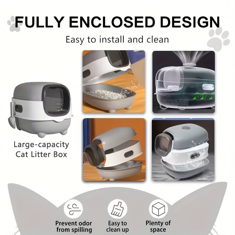 Enclosed Cat Litter Box with Odor Control – Foldable Top Entry Design, Splash-Proof Walls, Compact Size for Small Spaces