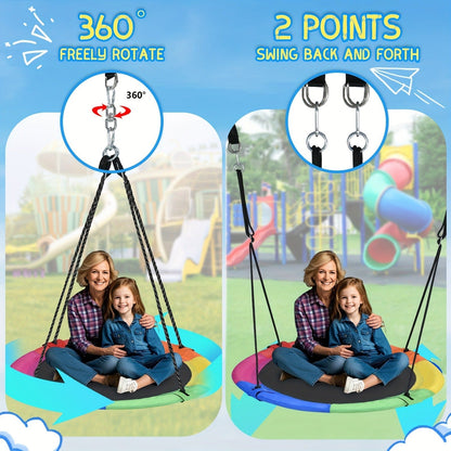 Saucer Tree Swing 43 Inch 360 Degree Rotating Flying Saucer Swing with Swivel Hanging Straps Adjustable Ropes Round Spinner Swing for Tree