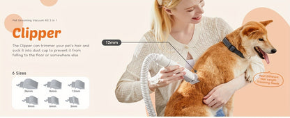 Pet Grooming Vacuum Kit 5-in-1 Professional Clippers 99% Hair Suction 6 Guide Combs Multifunctional Dog Cat Grooming Tools White Blue Grey