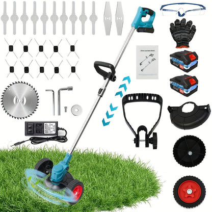 Weed Wacker Cordless 24V Brush Cutter, Electric String Trimmer with 2 Batteries & Charger, 3 Blade Types