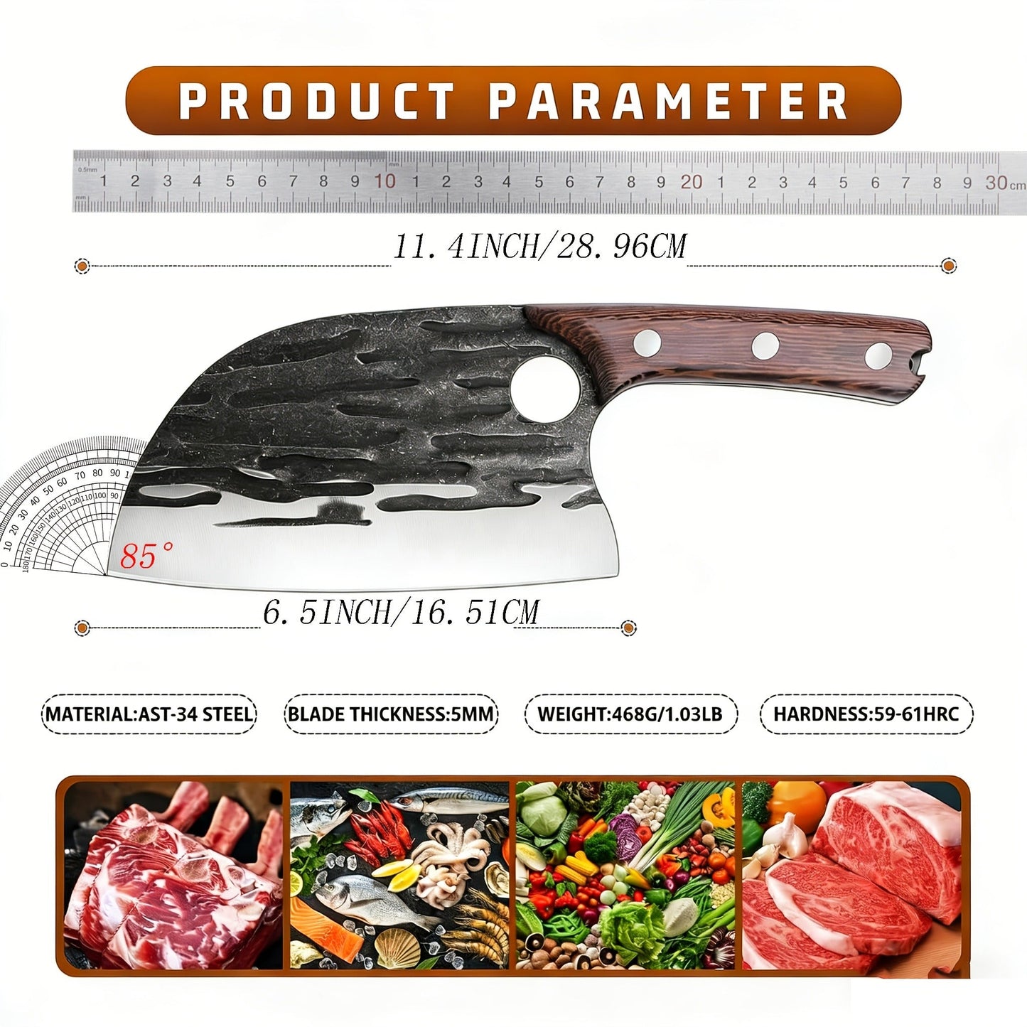 Meat Cleaver Hand Forged Serbian Chef Knife – High Carbon Steel Butcher Knife Full Tang with Leather Sheath | Razor Sharp Chopping Cleaver