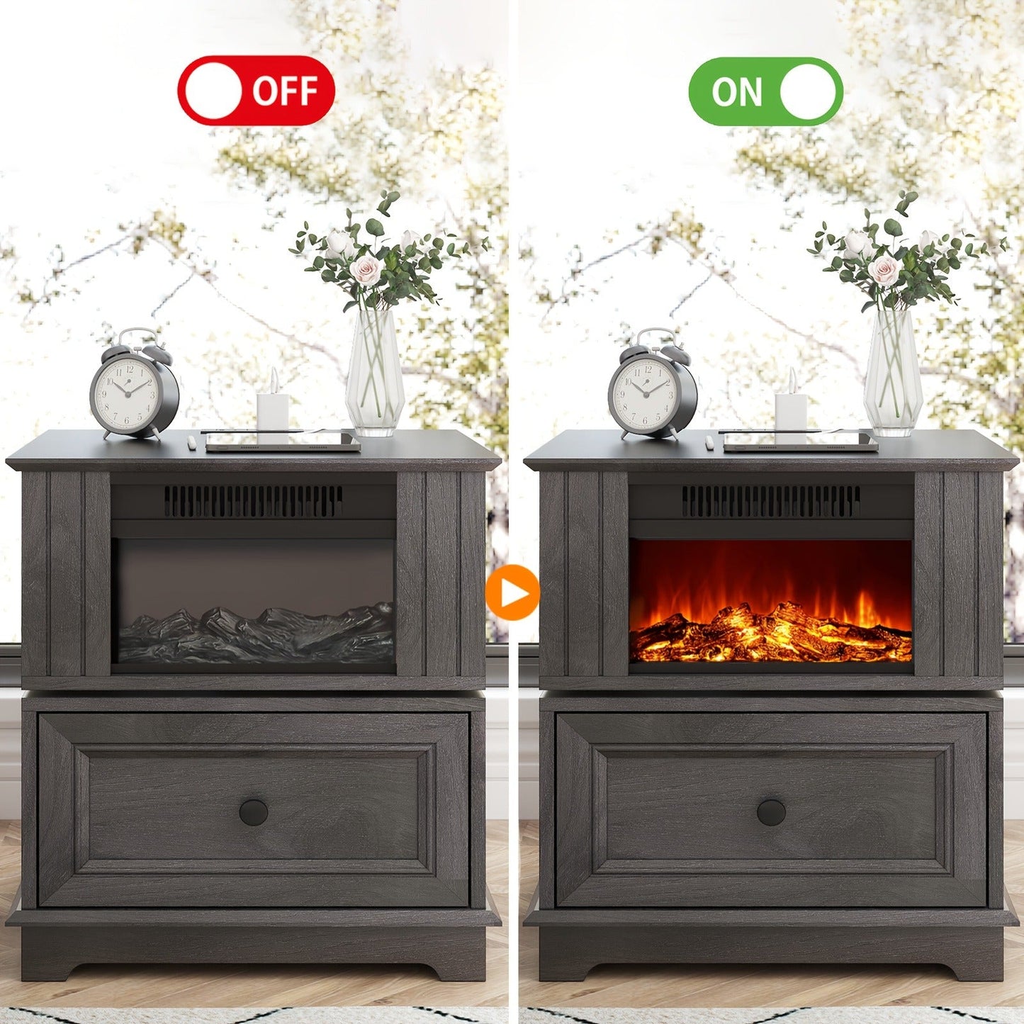 Electric Stove Heater End Table Rotatable Fireplace Side Table 1400W 4800 BTU Indoor Heater with Storage for Garden, Patio and Yard Use