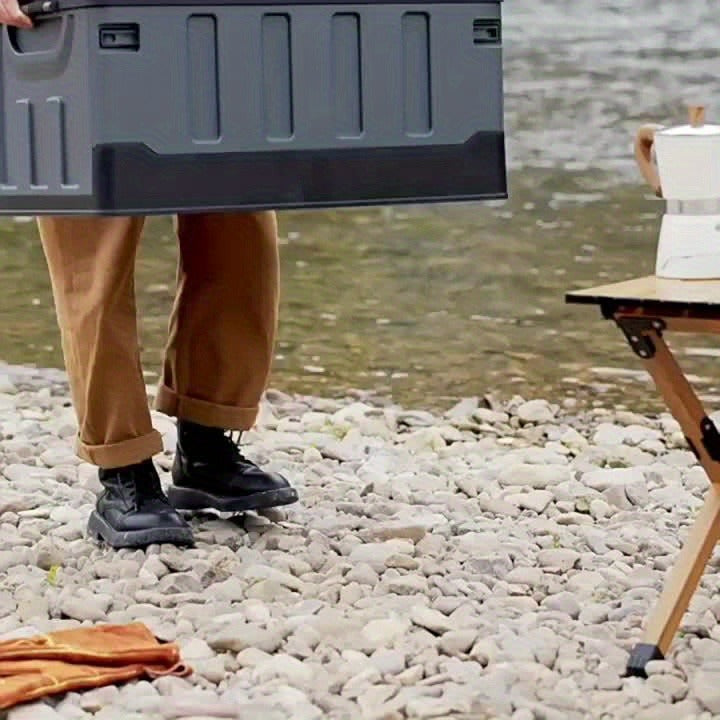 Camping Storage Box Chair with Folding 23.43-Inch Base, Raised Backrest and Five Color or Liner Options