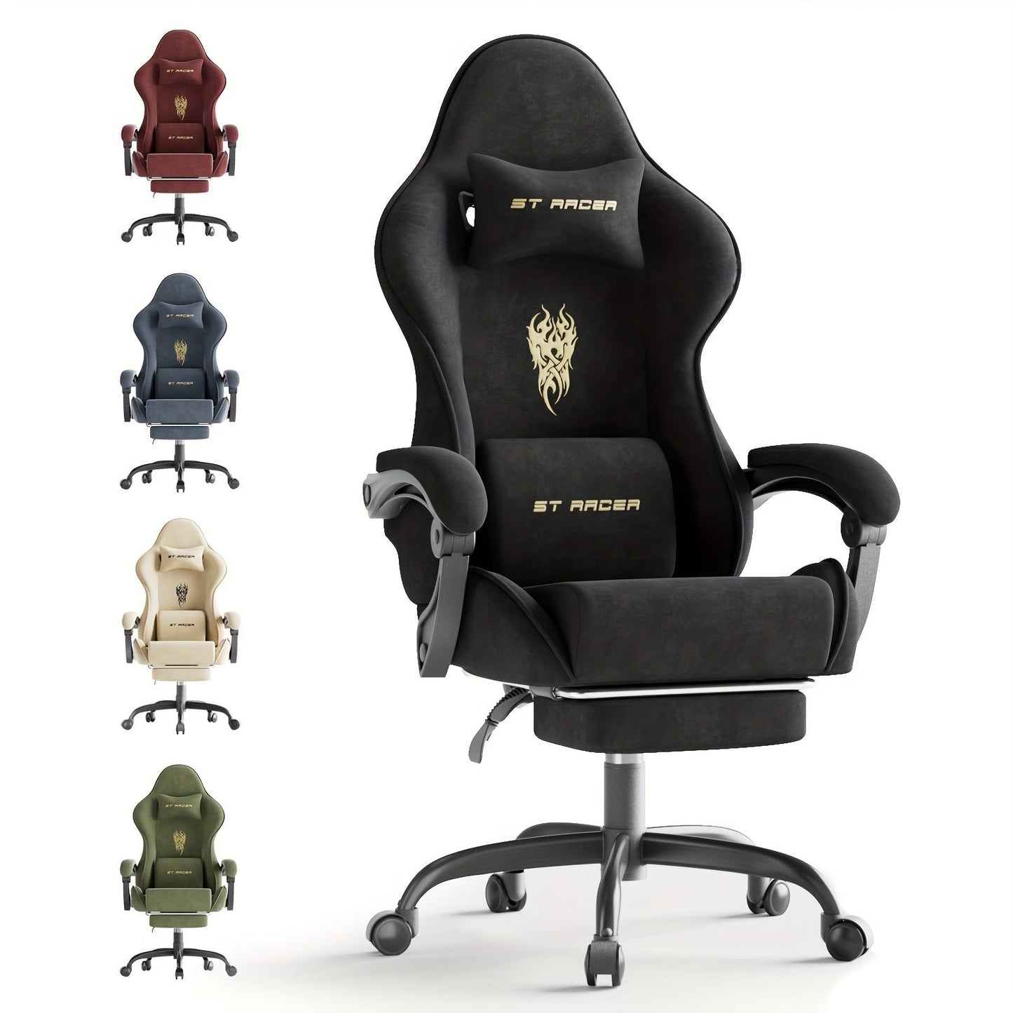 Gaming Chair Ergonomic Esports Chair – Skin-Friendly PU Leather, Thickened Board, Linkage Armrest, Adjustable Footrest & Headrest