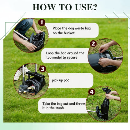 Dog Pooper Scooper with Long Handle & Swivel Bin – Heavy Duty Rake Spade Set, 40 Waste Bags Included, Pet Waste Removal for Yard Grass