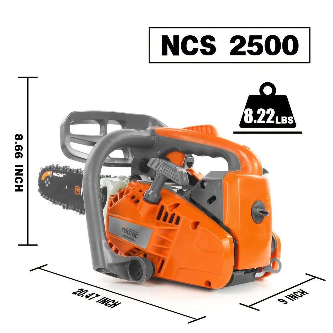 25.4CC 12-Inch Top-Handle Gas Chainsaw with Two-Stroke Engine and Pictured Accessory Group