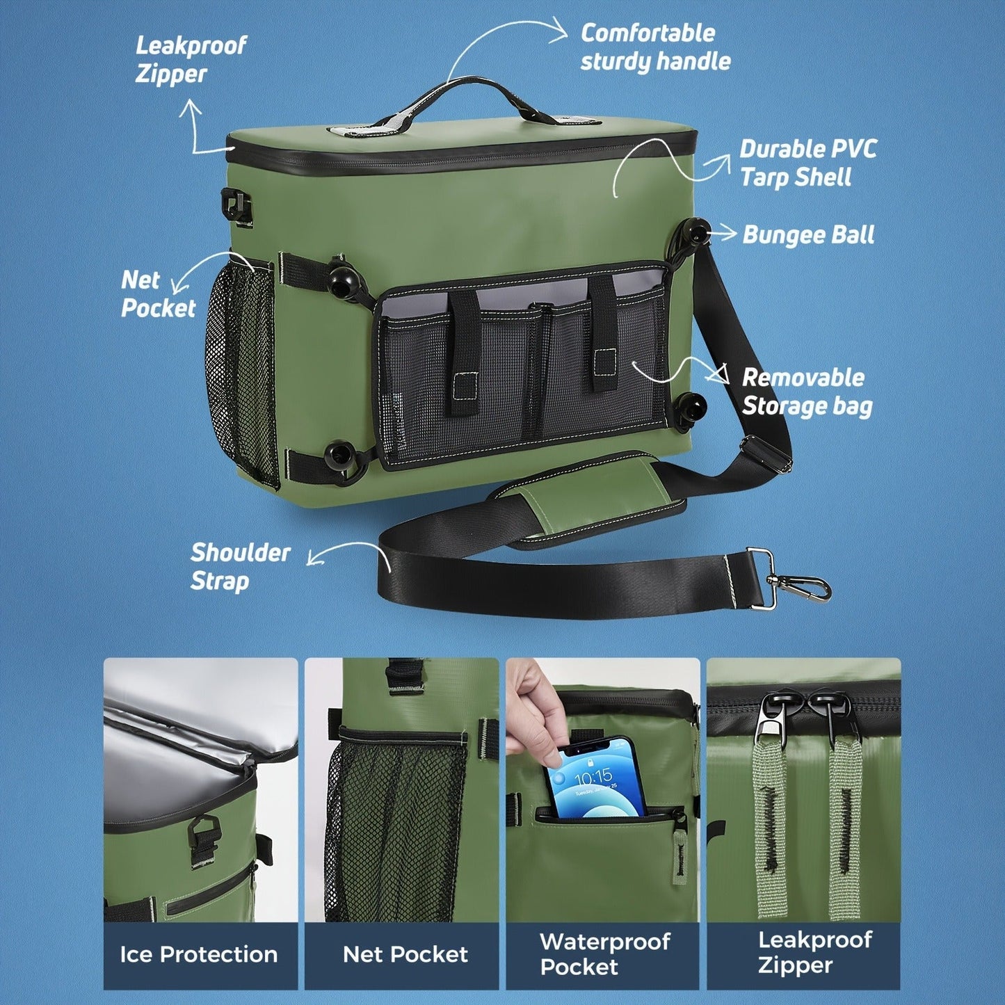 Kayak Cooler Bag with Lawn-Chair Style Seat Back – Insulated Portable Ice Chest for Kayaking, Boating, Beach, Camping & Travel