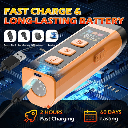 Orange Rechargeable Triple-Emitter Ultrasonic Dog Training Aid with Display, Light and Wrist Strap