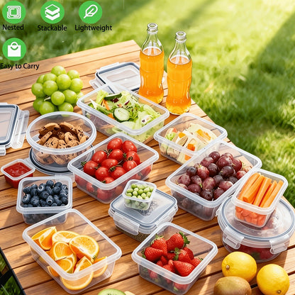 Food Storage Containers with Lids, Set with 12, 20 or 24 Clear Boxes, Locking Lids and Microwave, Dishwasher and Freezer Use