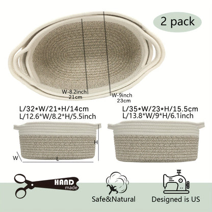 Cotton Rope Storage Baskets with Handles in 2- or 4-Pack Oval Color Options for Shelves and Rooms