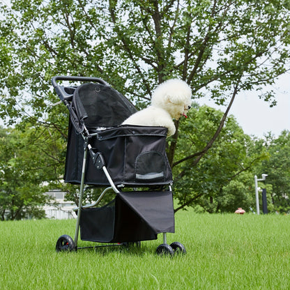 3-Wheel Pet Stroller for Small & Medium Dogs Cats – Foldable Jogger Stroller with Weather Cover, Storage Basket & Cup Holder