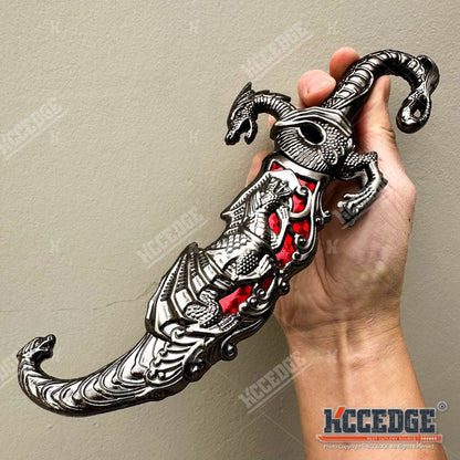 Medieval Fantasy Fixed Blade Knife with Scabbard – 9" Dragon Cosplay Collectible Dagger, 440 Stainless Steel