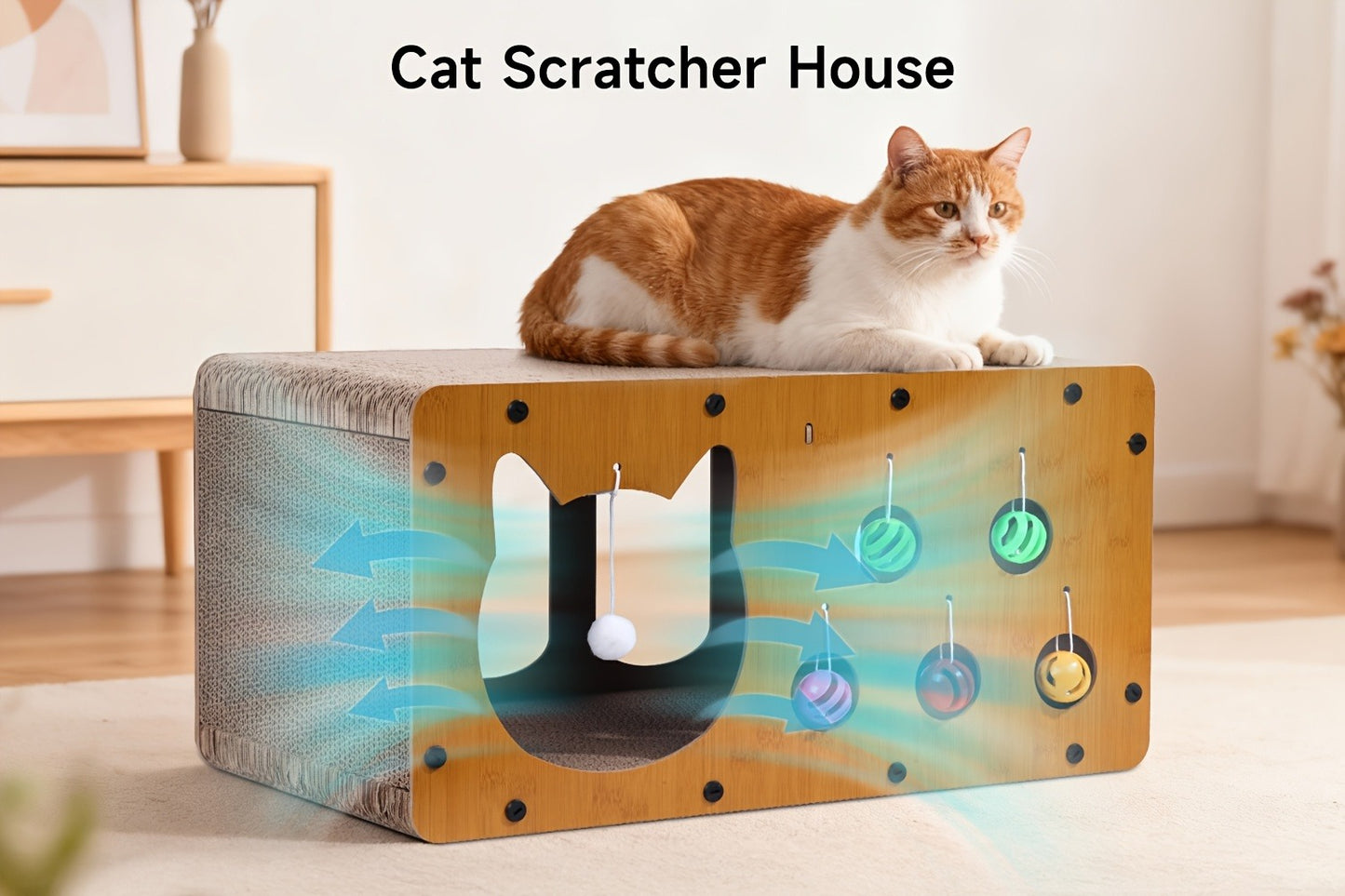 Cat Scratching Board with Interactive Rolling Ball – Multifunctional Cat Furniture for Scratching Playing & Resting