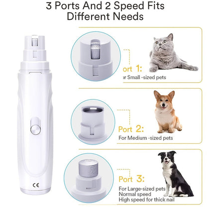 Pet Nail Grinder, DXYE WANIR Rechargeable Two-Speed Tool with Three Port Sizes and White Finish