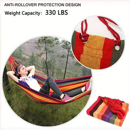 Striped Outdoor Hammock, 94.49 x 31.5 Inches with Two Ropes, Carry Bag and 330 lb Load-Limit Marking