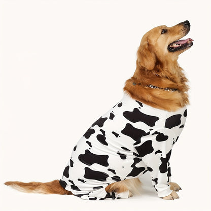 Dog Pajamas Cow Print Soft Knit Pullover Sleepwear for Small Medium Dogs, 100% Polyester Milk Swirl Texture Pet Onesie Loungewear
