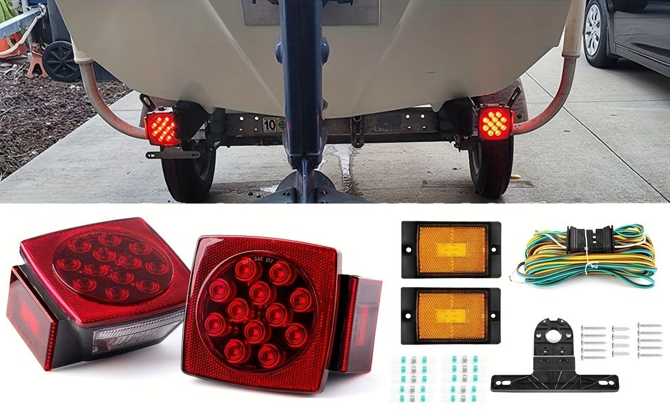 LED Trailer Light Kit 12V Submersible – Utility Trailer Lights for Boat, RV & Truck Under 80", Complete Wiring Harness