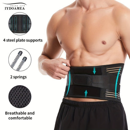 Lumbar Support Belt with 6 Stays & 16-Hole Mesh – Breathable Back Brace for Men Women, Anti-Skid Waist Support for Work