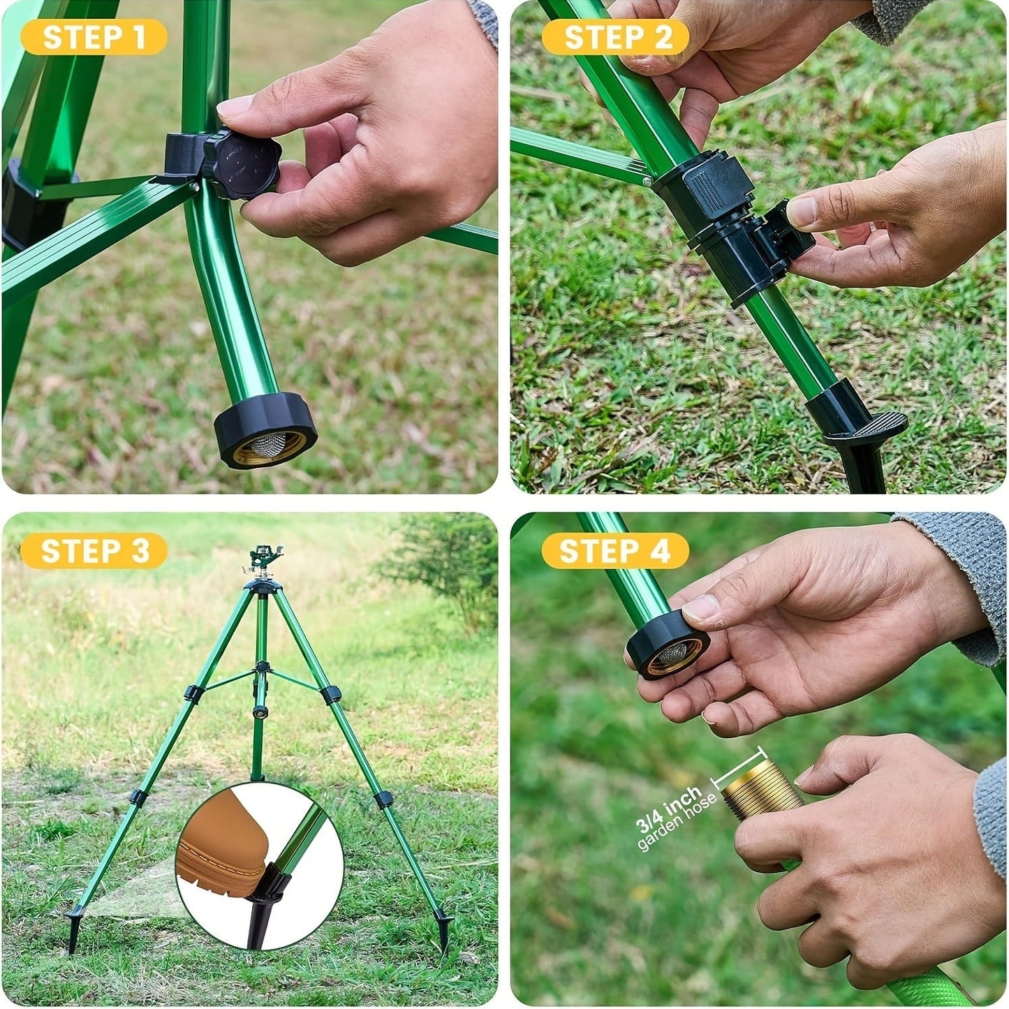 Impact Sprinkler Tripod 360° Zinc Head Lawn Yard Irrigation Flip Lock, for Garden, Lawn and Yard Watering