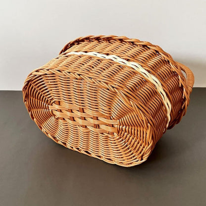 Wicker Easter Basket with Handle – Large Hand Woven Retro Basket with Ribbon for Easter Egg Hunt, Picnic, Outdoor Camping