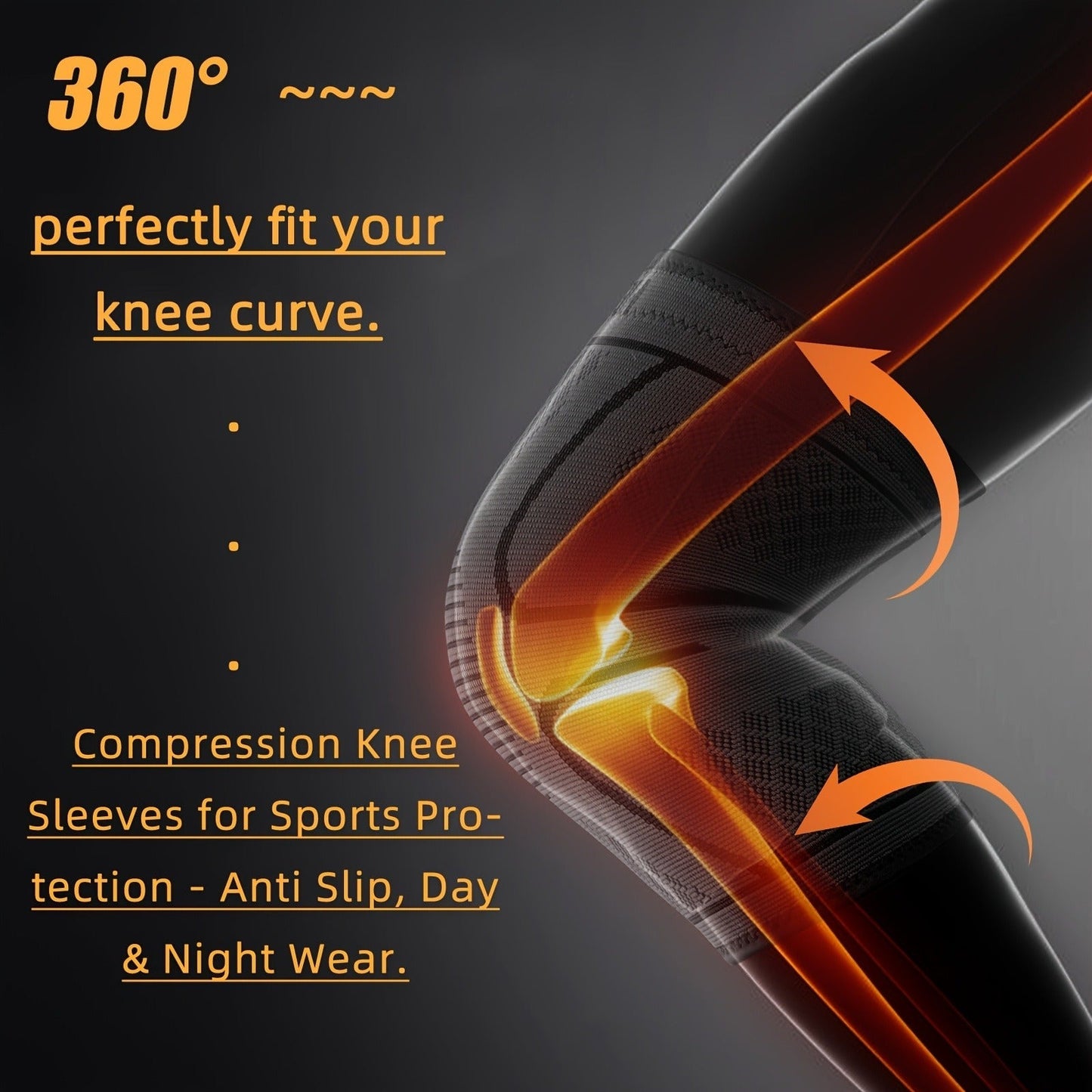 Compression Knee Sleeve 2 Pack for Men Women Breathable Non-Slip Silicone Strip Knee Support High Elasticity Running Exercise High Intensity