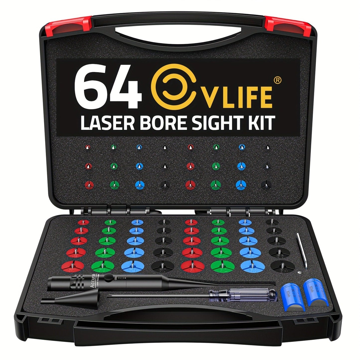 Red Laser Bore Sight Kit with 64 Adapters | Professional Multi-Caliber Boresighter for .17 to 12GA Rifles, Pistols & Handguns