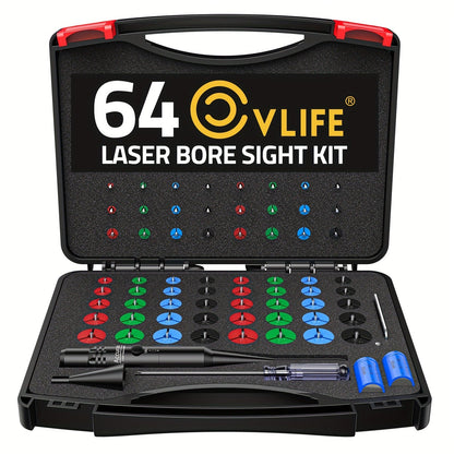 Red Laser Bore Sight Kit with 64 Adapters | Professional Multi-Caliber Boresighter for .17 to 12GA Rifles, Pistols & Handguns