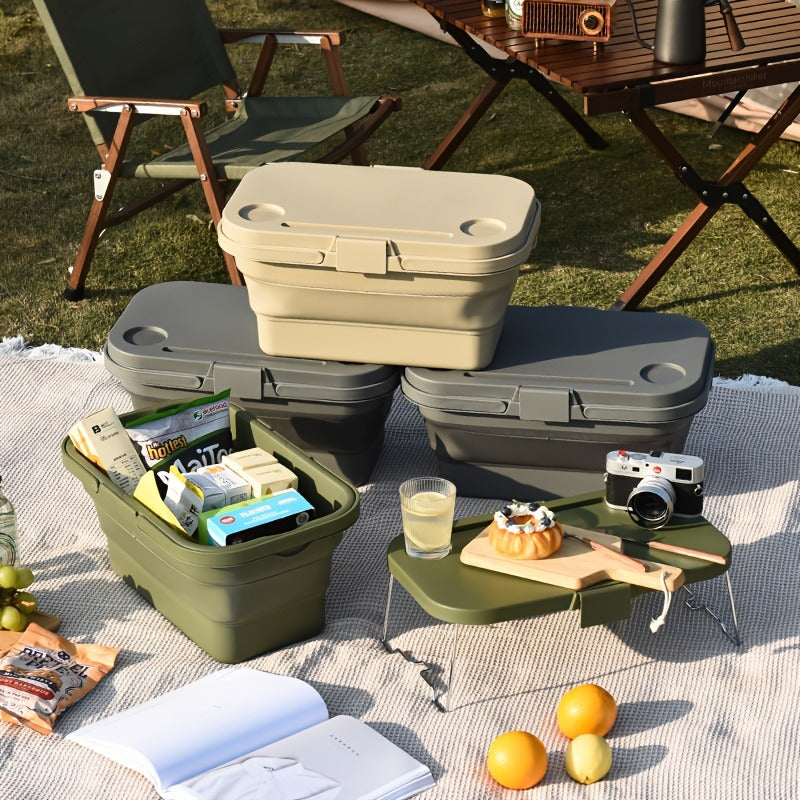 Picnic Basket Foldable with Detachable Table – Large Capacity Portable Camping Storage Basket with Handle