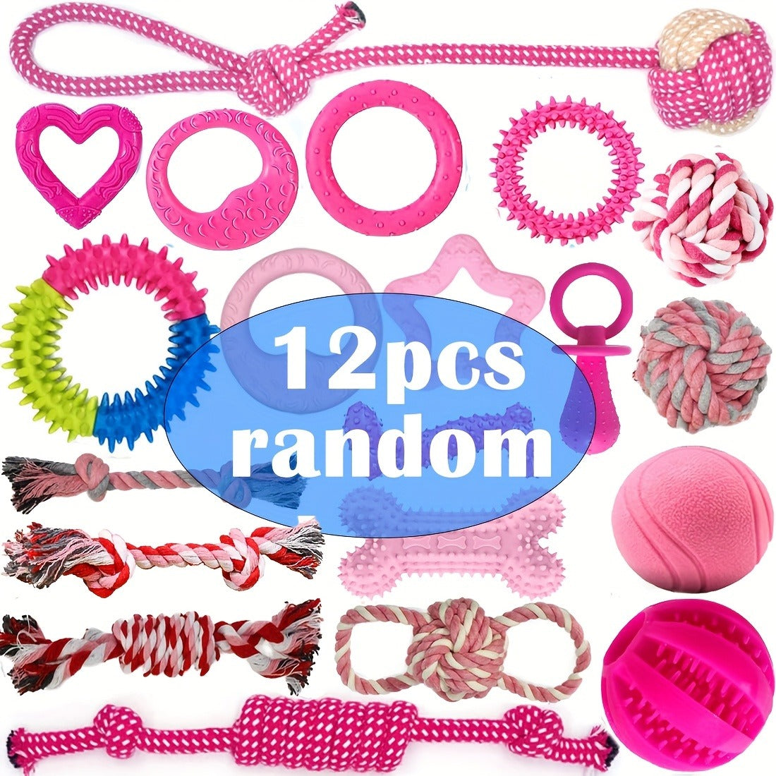 Puppy Teething Chew Toys Pink Bundle 5 or 8 Pack Soft Dog Toothbrush Toy & Interactive Chew Balls for Small Dogs