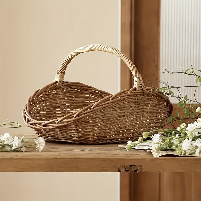 Natural Wicker Storage Basket with Thick-Wall Oval Design for Flowers, Produce and Farmhouse Display