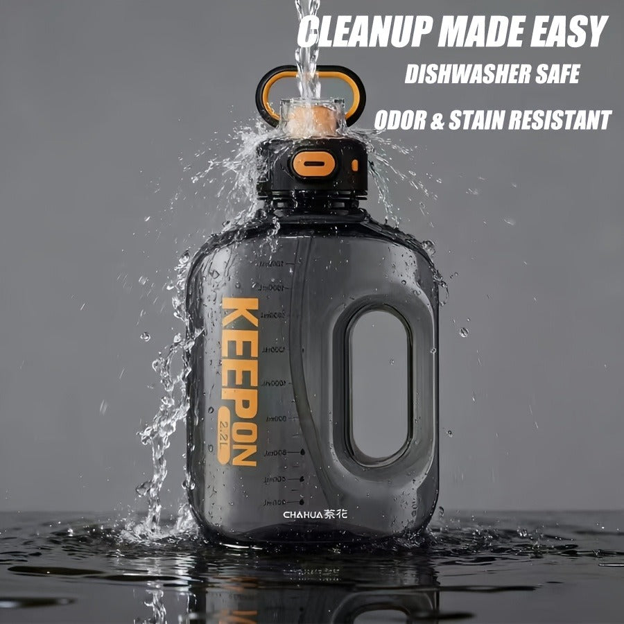 Large Sports Water Bottle with Straw Lid Handle 1500ml 2200ml Leak-Proof Lockable Food-Grade PP PC Hydration Bottle for Gym Fitness Hiking