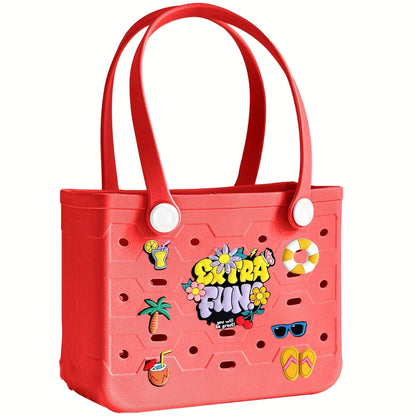 EVA Beach Bag for Women with Drainage Holes Waterproof Tote Bag Summer Outdoor Camping Shopping Travel Bag with Cute Decorations