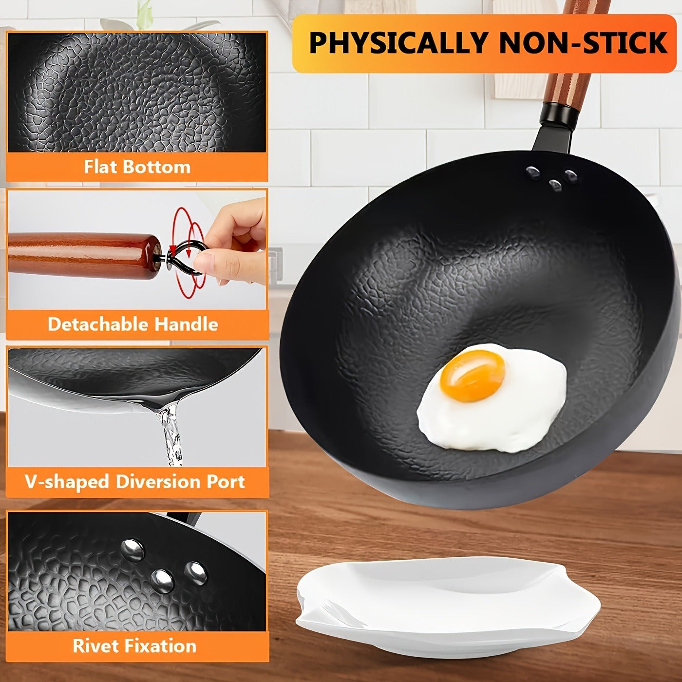Wok Set Cast Iron 12.6 Inch Nonstick with 13 Accessories, Natural Nonstick No Chemical Coating Stir Fry Pan with Lid & Detachable Handle