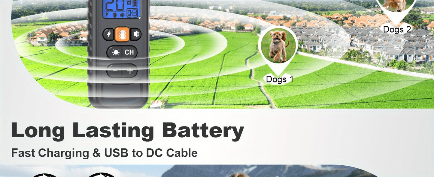 Dog Training Collar with Remote 3300ft Range 3 Modes Beep Vibration Safe Shock for 5-120lbs Dogs Rechargeable Waterproof E-Collar for 2 or 3
