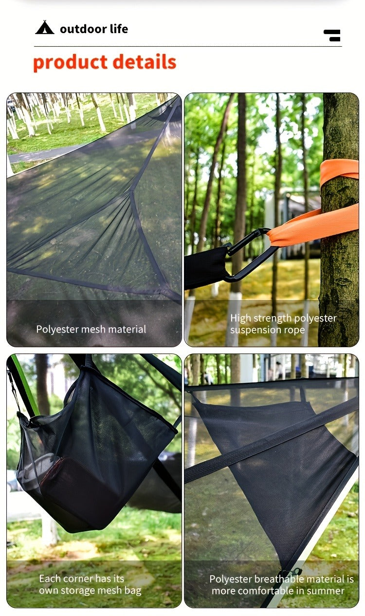 Outdoor Triangle Hammock Multi-Person – Large Aerial Tree Tent, Mesh Swing Camping Hammock for Backyard, Camping & Relaxing