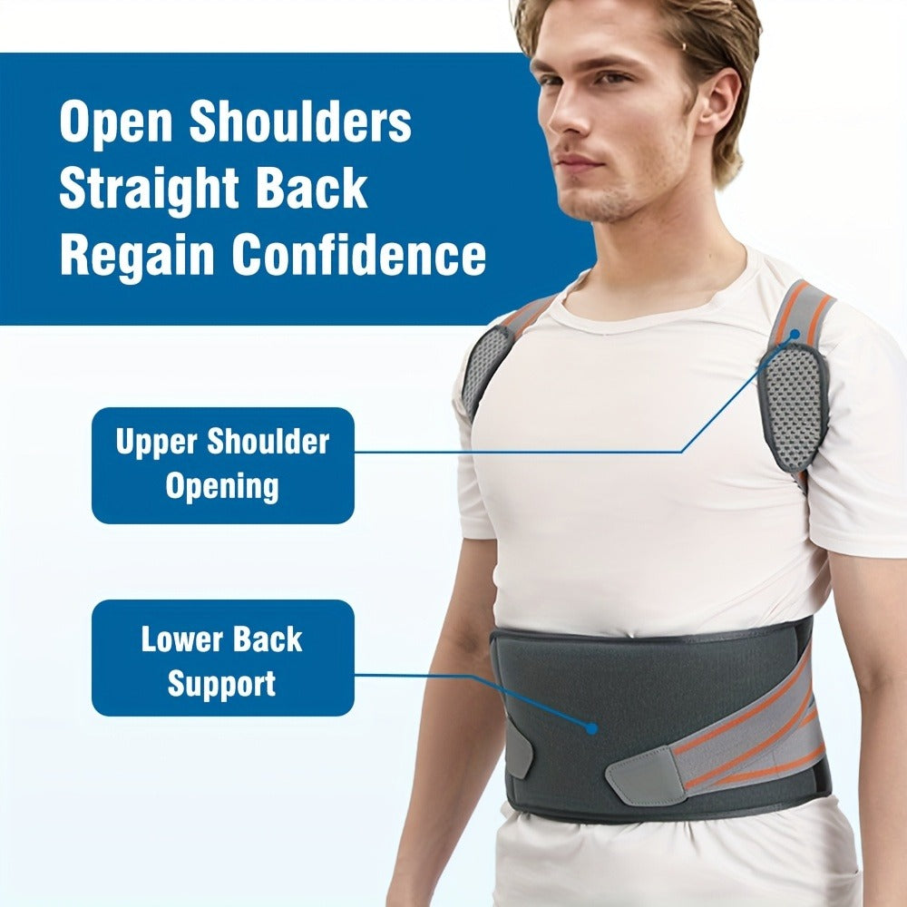 Adjustable Full-Back Posture Brace with Cross Straps, Support Panel and L or XL Fit Options