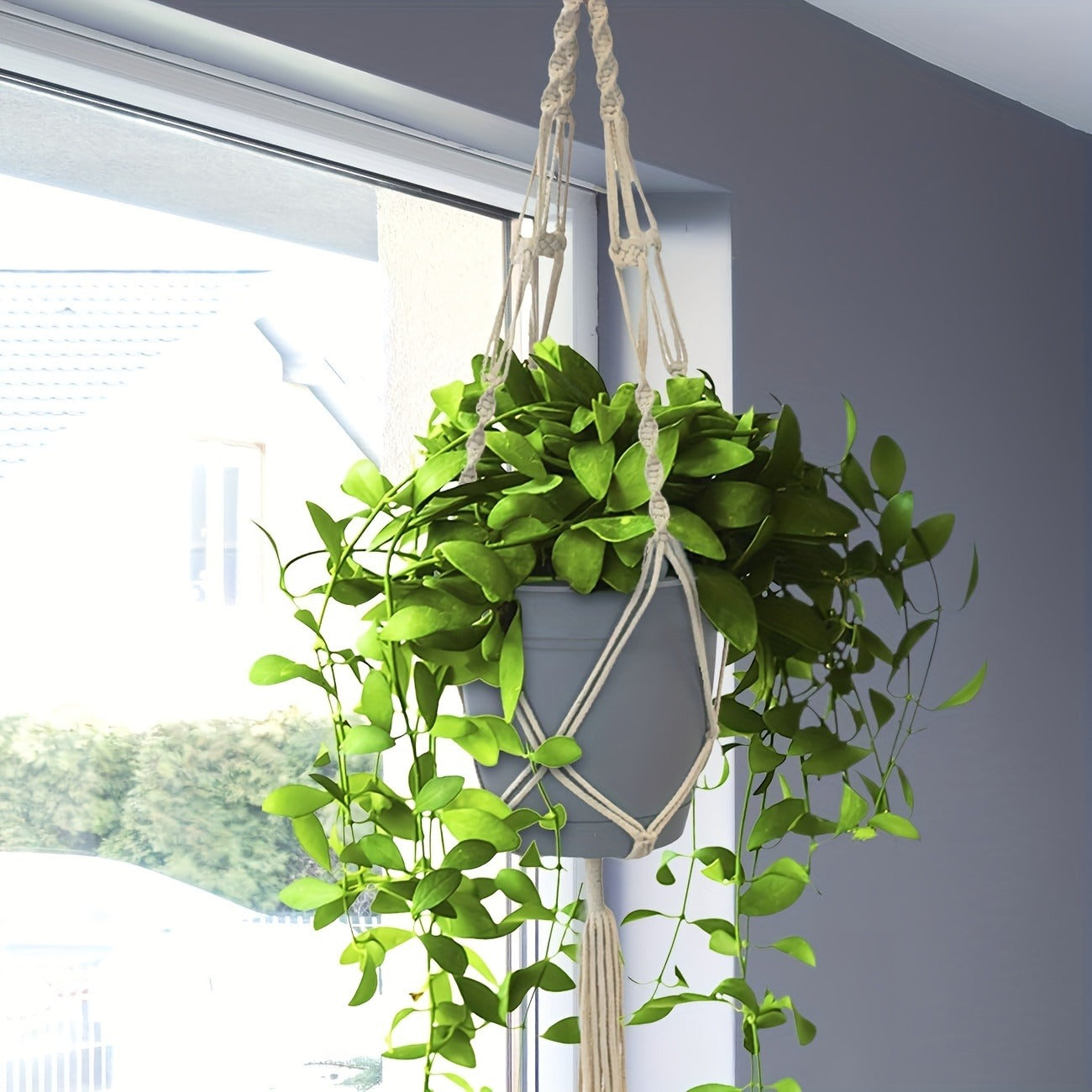 Macrame Hanging Planter Set of 4 Boho Rope Basket Plant Pot Holder for Indoor Outdoor – Decorative Hanging Organizer Net for Bedroom Living
