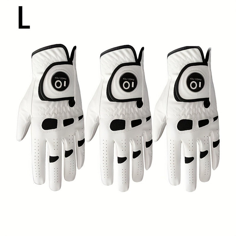 Men's Golf Glove Left Hand 3 Pack with Ball Marker – WeatherSof Soft Grip Cabretta-Style Golf Gloves for Men, Buckle Closure