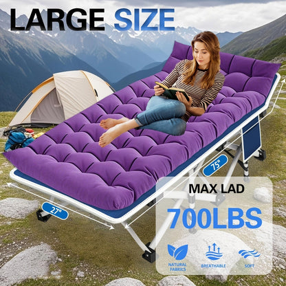 Padded Folding Camping Cot in Standard or XXL Sizes with Blue, Purple, Brown and Two-Pack Options