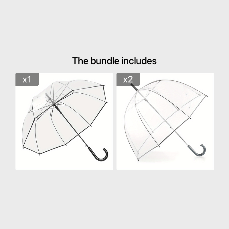 Clear Dome Bubble Umbrella 2 Pack Windproof Rainproof Auto Open 47 Inch Wide Canopy 8-Rib PVC Transparent Umbrella for Weddings Proms