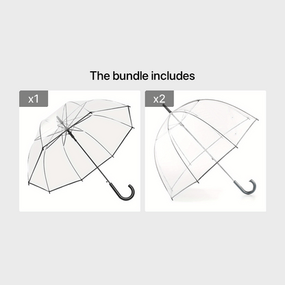 Clear Dome Bubble Umbrella 2 Pack Windproof Rainproof Auto Open 47 Inch Wide Canopy 8-Rib PVC Transparent Umbrella for Weddings Proms