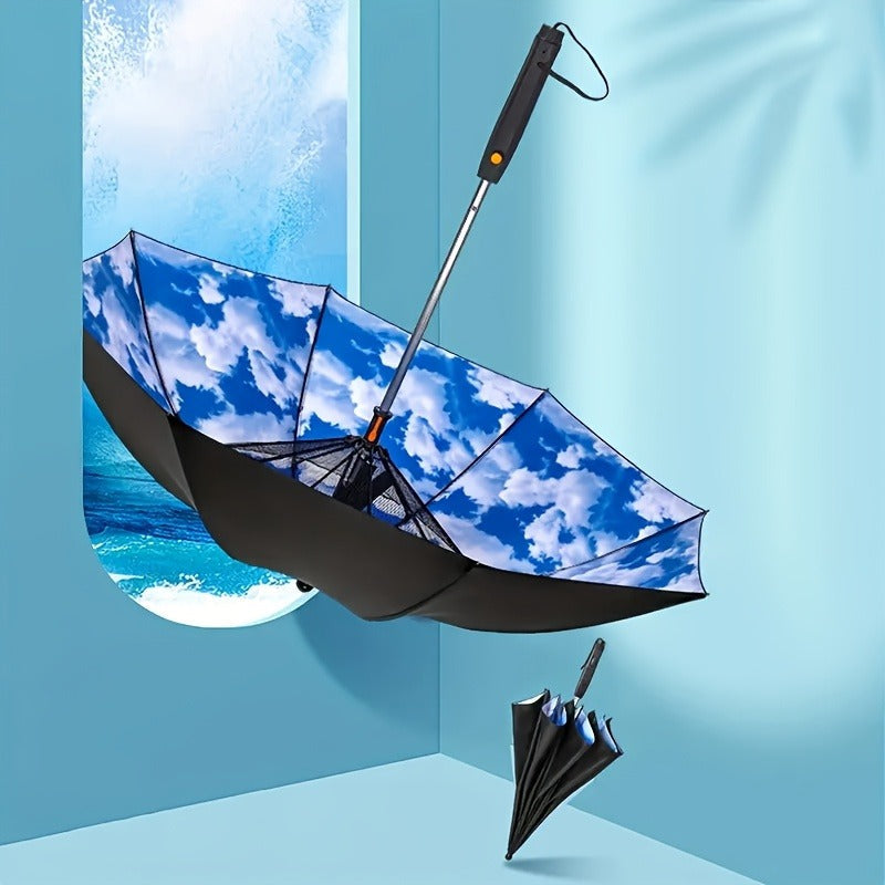 UV Protection Sun & Rain Umbrella with Black Vinyl Coating – 8-Rib Aluminum Frame Windproof Parasol for Outdoor Sun Protection