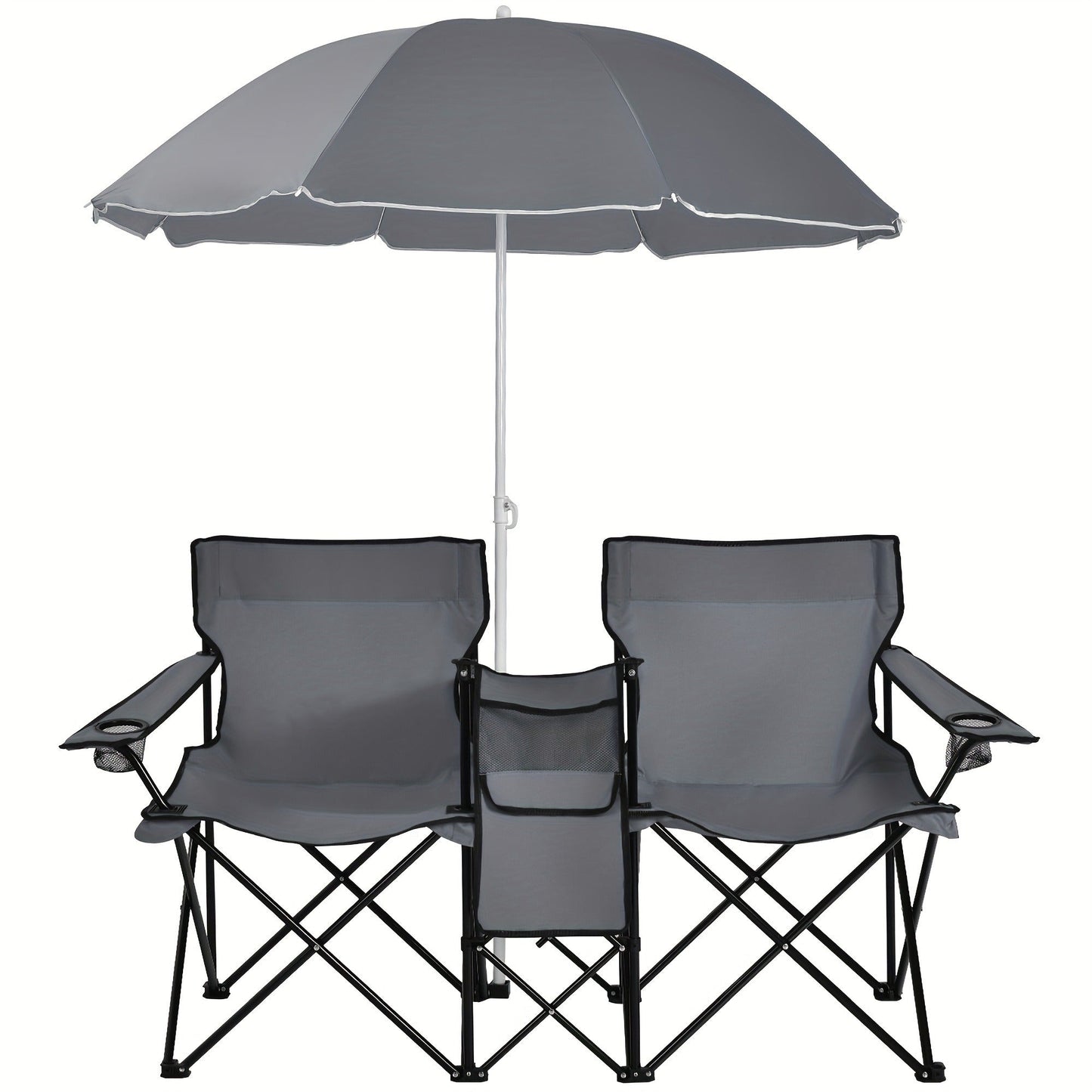 Folding Picnic Chair Set for 2, Umbrella, Cooler Bag & Table, 600 Lbs Capacity, Portable, for Camping, Travel and Outdoor Use